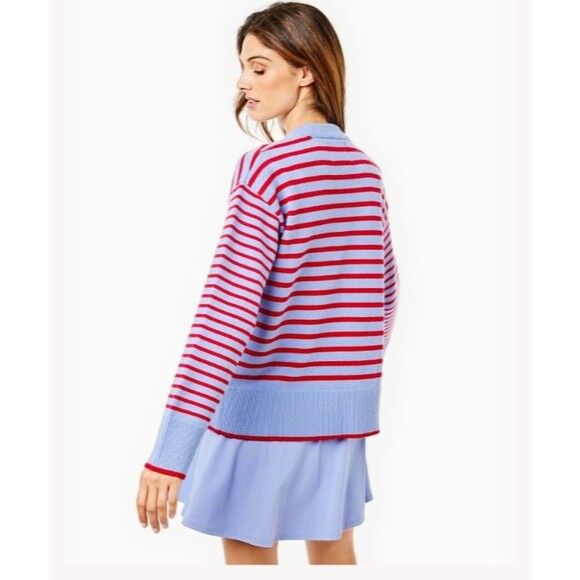 Addison Bay Knit Carlyle Crewneck Sweater Violet/Cherry Stripe Small NWT - Picture 11 of 13